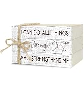 Decorative Books for Home Decor, Wood Book Stack for Table Decor, I Can Do All Things Through Chr...