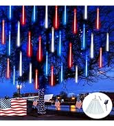 4th of July Decorations Outdoor, USA 250th Anniversary Red White and Blue Solar Meteor Shower Lig...