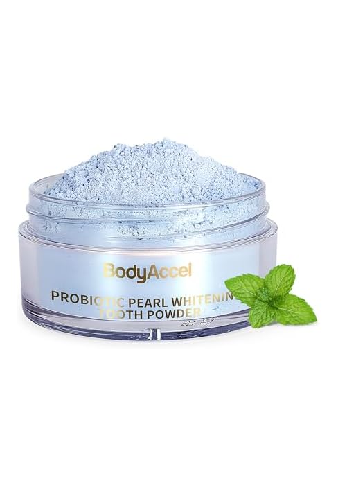 BodyAccel Teeth Whitening Powder Upgraded– Probiotic Pearl Whitening Tooth Powder, Fluoride-Free ...