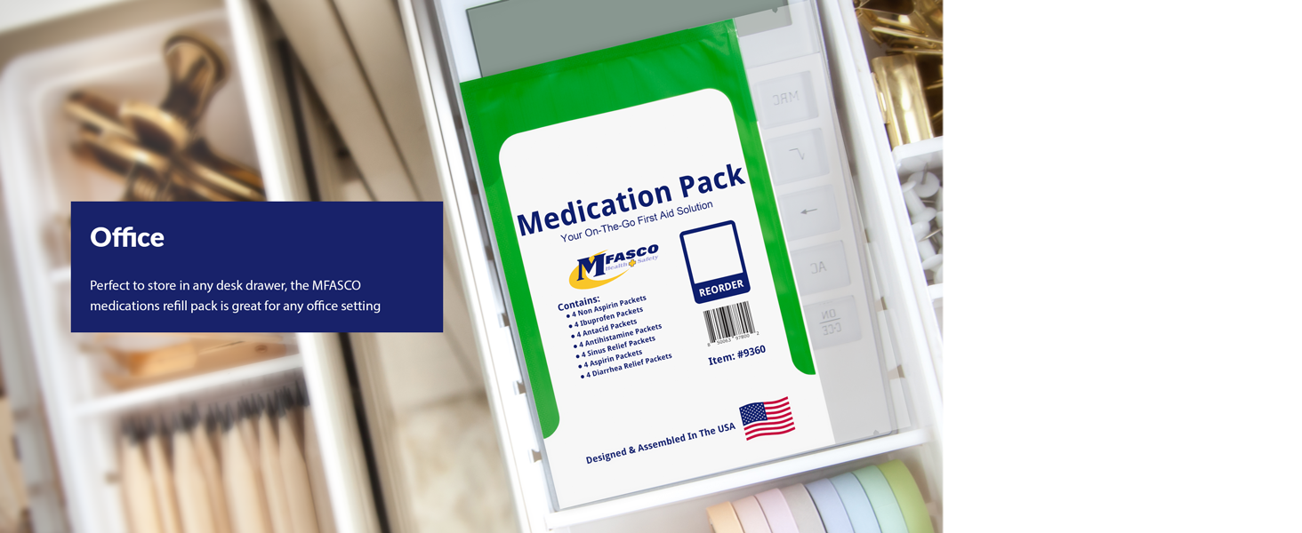 office medication refill pack desk drawer supplies designed in the USA small storage