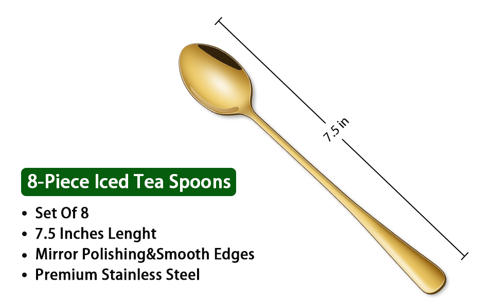 Gold 7.5 Inches Long Handle Coffee Spoons