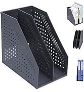 FRETONBA Collapsible Magazine File Holder with 2 Vertical Compartments Foldable Binder Holder for...