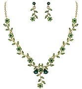 BriLove Women's Wedding Jewelry Leaf Cluster Flower Crystal Dangle Earrings Pendant Necklace Set ...