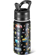 14 Oz Kids Water Bottle, Stainless Steel Water Bottle with Straws, Leak-Proof, BPA-Free, Insulate...