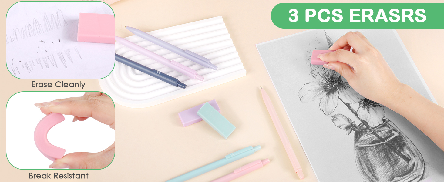 school supplies aesthetic stationery set mechanical pencil case pouch marker erasers sticky note