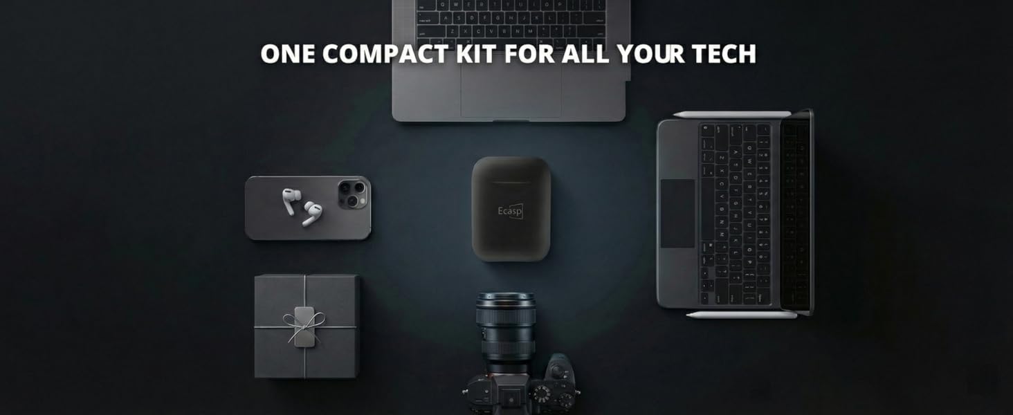 Universal cleaning kit for MacBook, iPad, professional camera, and smartphone.