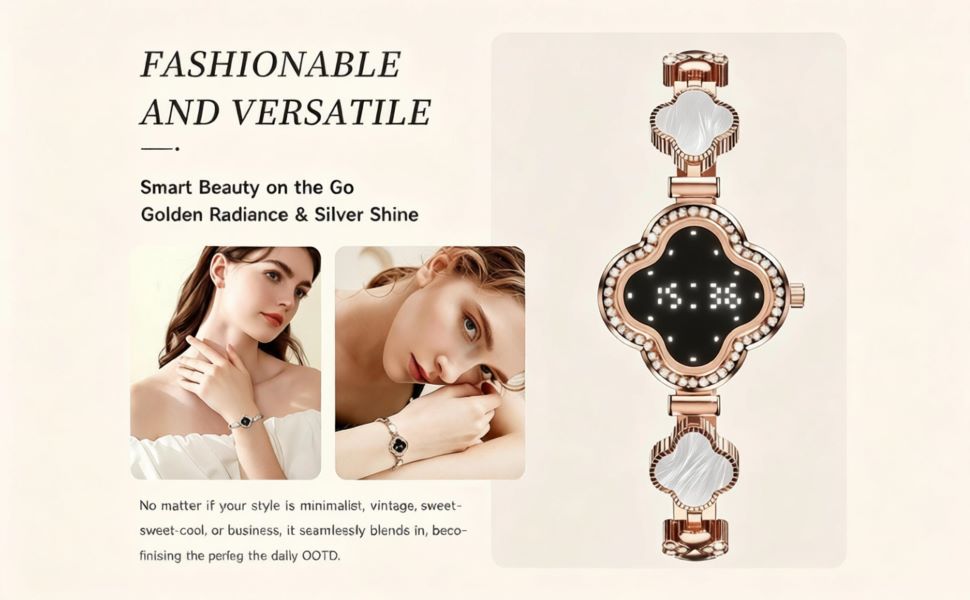 smart bracelet for women, rose gold silver fashion wearable watch matching daily outfits