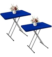 Wolkemer 2 Pack Blue Fitted Tablecloth 20x30 Inch Rectangle Elastic Edges Table Cloth, Spandex St...