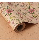 ZINTBIAL Kraft Floral Wrapping Paper Roll - Pink and Purple Floral Design, 17 Inches x 16.5 Feet,...