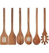 Acacia Wood Utensils Set - 6 Piece Handmade Wooden Spoons for Cooking, Natural Acacia Wood Kitche...