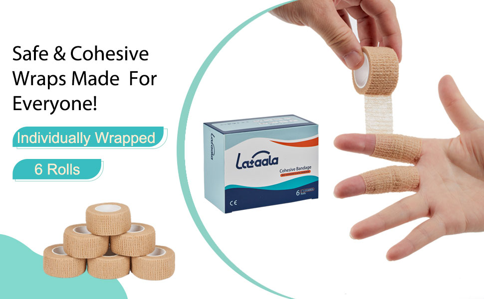 6 Pack,1inch× 5 Yards Self Adhesive Bandage Wraps for Sports, Cohesive Bandages,Atheletic Tape