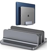 YICOSUN Dual-Slot Aluminum Vertical Laptop Stand for Desk - Adjustable Width Dock for MacBook, Su...