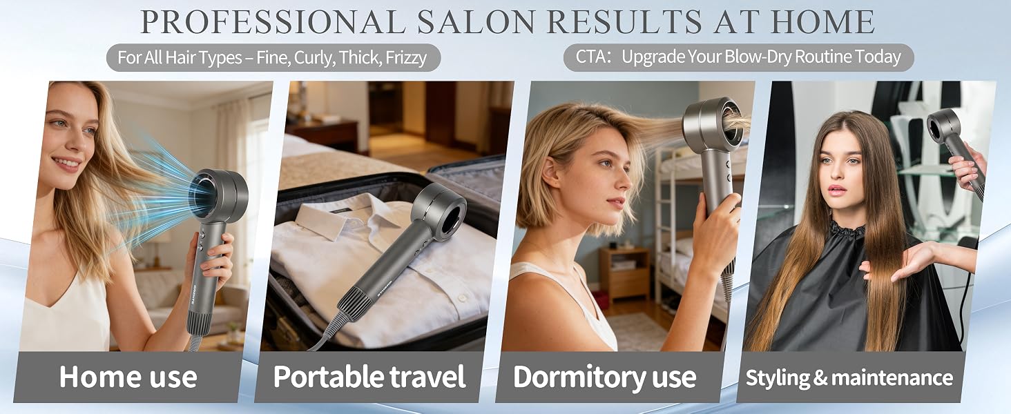 Salon-grade hair dryer for home, travel, and all hair types