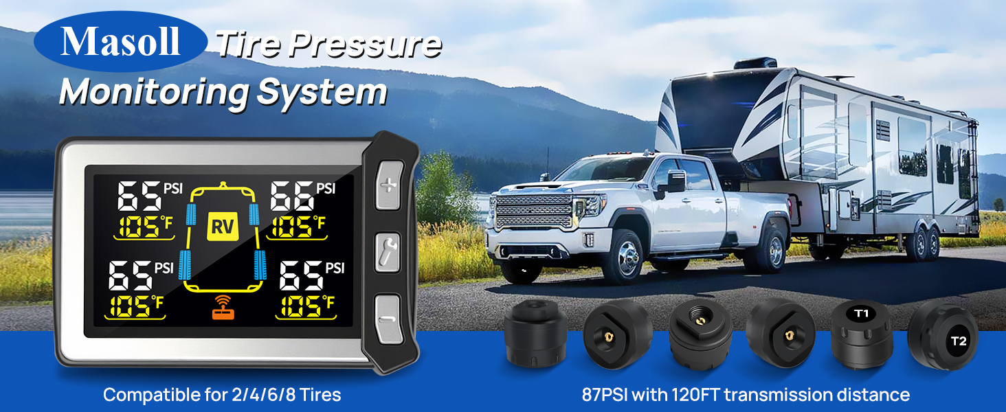 Masoll Tire Pressure Monitoring System with 2/4/6/8 tire sensors