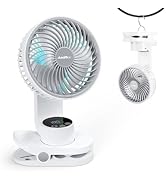 AddAcc Small Desk Fan, Rechargeable Clip On Fan with Atmosphere Light & Hook, Battery Operated Ta...