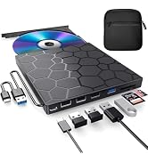 External CD/DVD Drive for Laptop, DVD Player for Laptop with Carrying Case, 8 in 1 USB 3.0 Ultra-...