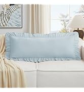 KKJIAF Dusty Blue Lumbar Pillow Covers 14x36 Inch Set of 1, Microfiber Ruffled Pillow Shams, Ruff...