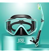 Snorkel Set Pano 3 Window Adult Snorkeling Gear, Professional Snorkel Goggles Anti-Fog Diving Mas...