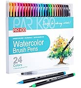 Watercolor Brush Pens, ParKoo 24 Colors Flexible Real Nylon Brush Tip Pens for Watercolor Paintin...