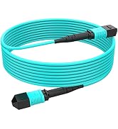 RamboCables 49.2ft/15m MPO to MPO Fiber Optic Cable, 12 Fibers OM3 Multi-Mode Type B, QSFP+ & QSF...