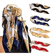 HBselect 4PCS Head Scarf for Women 35” Head Scarves Silk Like Satin Neck Scarfs Square Bandana Ha...