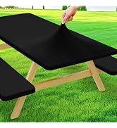 Moosfor Picnic Table Cover with Bench Covers, Elastic Fitted Spandex Tablecloths for 6 Foot Recta...