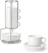 MALACASA 2.5 OZ Porcelain Espresso Cups with Saucers and Metal Stand Set of 4, Stackable Cappucci...