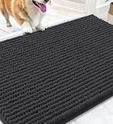 OLANLY Dog Door Mat for Muddy Paws 30x20, Ultra-Absorbent Chenille Mud Mat | Dark Grey, Absorbs M...