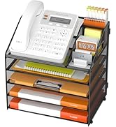 DocNest 5 Tier Metal Mesh Letter Tray - Space Saving Desk File Organizer with Handle, Pen Holder ...