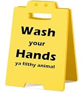 MQCLYSG Funny Bathroom Washbasin Decor Wash Your Hands Toliet Desk Sign Warning Caution Sign for ...