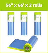 Tangibay Pre-Taped Masking Film for Painting - 56" x 66' Painters Plastic Sheeting for House & Au...