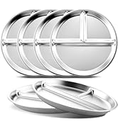 Bakpoco Stainless Steel Kids Plates Set of 6, 9" Portion Control Plates Divided Plate for Adults ...