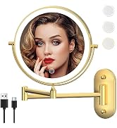 MIROAMZ Rechargeable Wall Mounted Lighted Makeup Vanity Mirror 8 Inch Double Sided 1X 10X Magnify...
