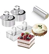 9Pack 3.15‘’ Food Rings Molds with 3 Inch Cake Collars Stainless Steel Cake Rings Round & Square ...
