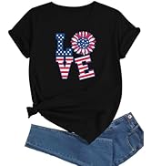 J&DHUASHA American Flag Shirts for Women USA Flag Graphic Tshirt Patriotic July 4th Tee Casual Sh...