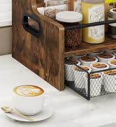 Homode Coffee Syrup Organizer Rack, 3-Tier 8 Bottles Syrup Stand with 35 K Cup Storage Drawer for...