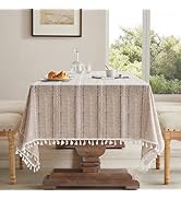 ZeeMart Hemstitched Embroidery Striped Boho Tablecloth 54x70 Inch Natural, Heavy Weight Farmhouse...