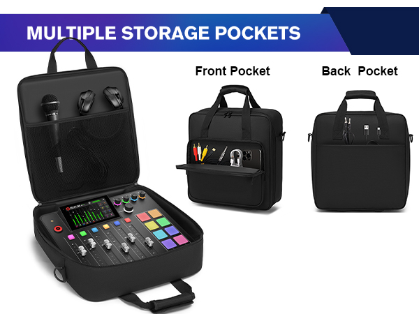 The DJ podcast mixer case provides several separate spaces for DJ controller and dj accessories.