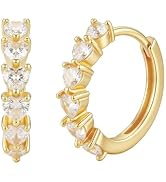 Gold Diamond Hoop Earrings for Women, Gold Plated Copper with Pave Cubic Zirconia, Diamond-Inspir...