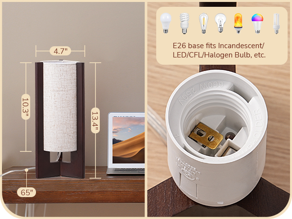 Wood Bedside Table Lamp