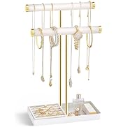 Lolalet 2-Tier Necklace Holder Display, Velvet Wrapped Bracelet Stand with Removable Ring Tray, J...