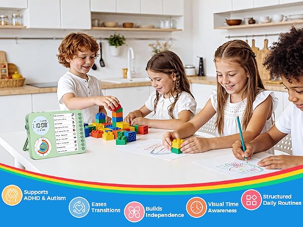 3 in 1 Visual Timer ADHD Tool Kids Adults Task Schedule Chore Planning Board Home White pink blue