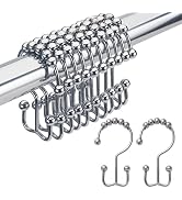 Amazer Shower Curtain Rings, Rust-Resistant Metal Double Shower Hooks for Curtain Rolling Shower ...