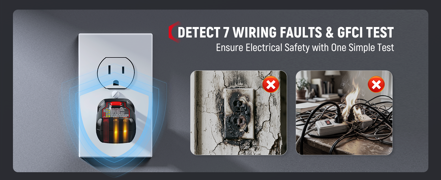 DETECT 7 WIRING FAULTS & GFCI TEST