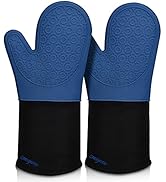 Extra Long Silicone Oven Mitts, sungwoo Durable Heat Resistant Oven Gloves with Quilted Liner Non...