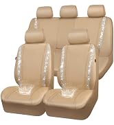 CAR PASS Bling Diamond Car Seat Covers Full Set, Shining Glitter Rhinestone Waterproof Faux Leath...