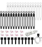 48Pcs Cord Organizer Kit, Reusable Silicone Cable Ties, Strong Adhesive Cable Clips for Cable Man...