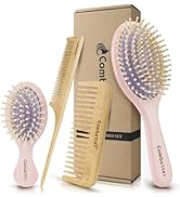 Combetter Bamboo Hair Brush & Comb Set for All Hair Types - 4PCS Detangling Brush for Thick, Curl...