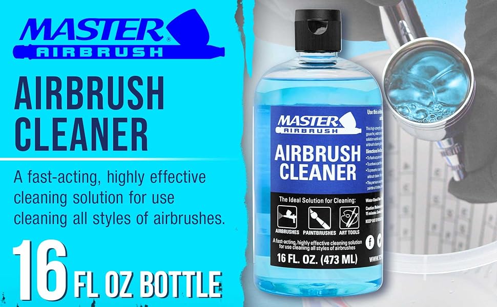 Master Airbrush Cleaner 16oz - Fast Acting Solution to Remove Acrylic Paint, Watercolor & Makeup