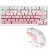 DAREU EK75PRO Sakura Pink Wireless Mechanical Gaming Keyboard and Wireless Gaming Mouse with Char...